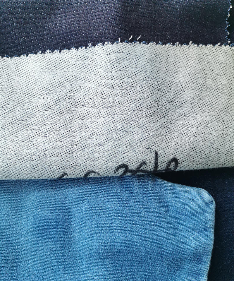  Indigo Fake knitting Middle weight Stretch denim fabric#60004