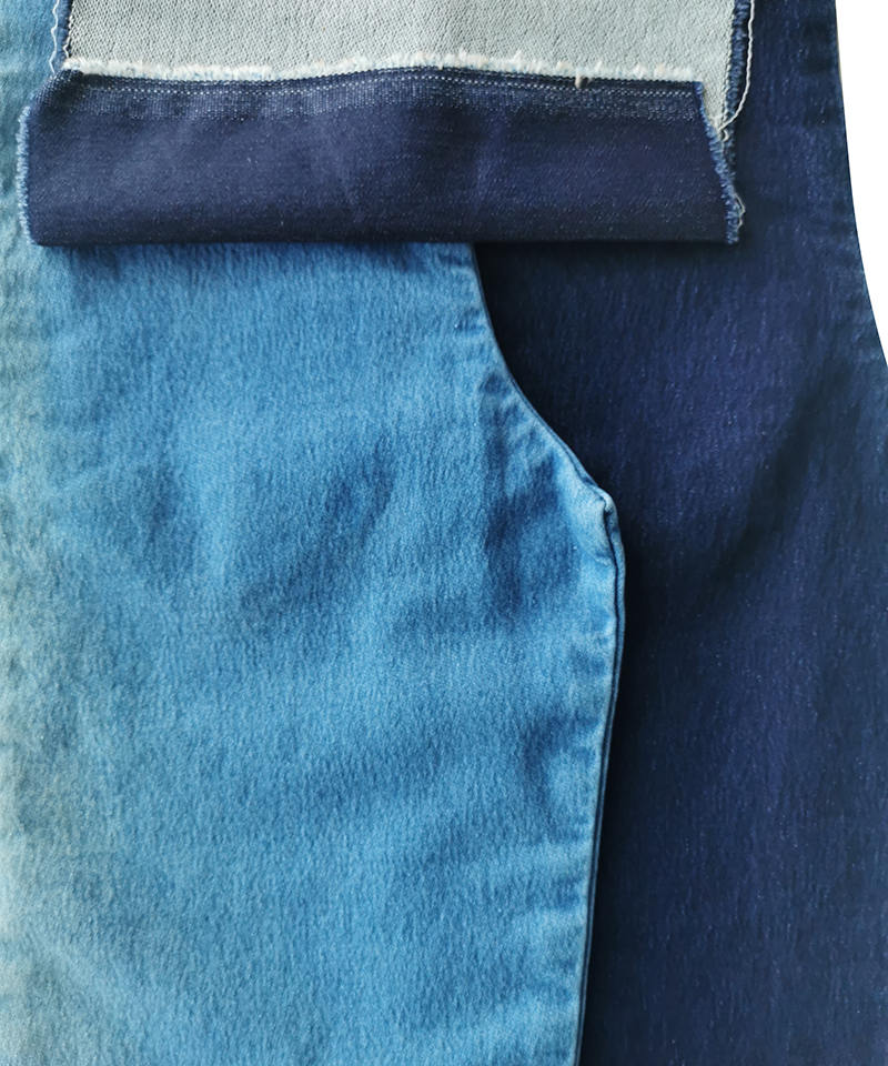  Indigo Fake knitting Middle weight Stretch denim fabric#60022