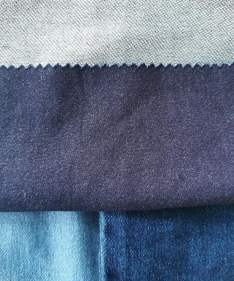  Indigo Fake knitting Middle weight Stretch denim fabric#60036