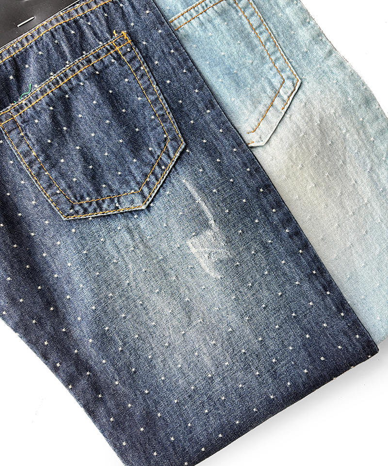  Indigo Jacquard Light weight Non-stretch Pure cotton denim fabric#90001