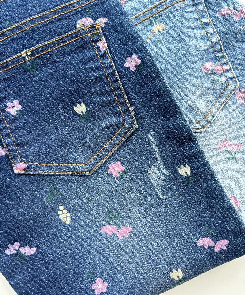 Indigo 3/1 Twill Middle weightStretchPrintdenim fabric#P1