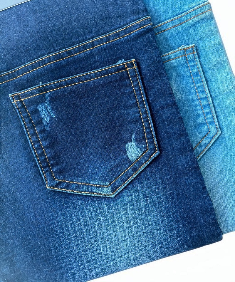 Indigo Fake knitting Middle weight Stretchdenim fabric#60008