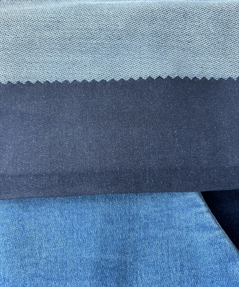 Indigo Fake knitting Middle weight Stretchdenim fabric#60008