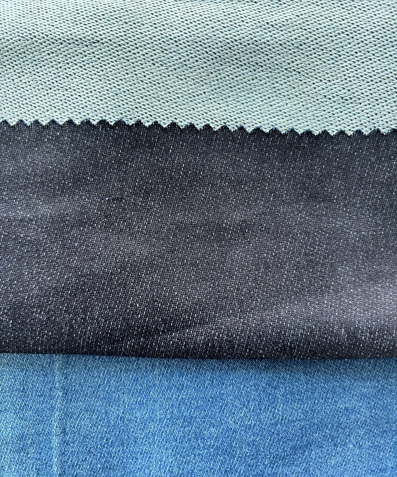 Indigo Fake knitting Middle weight Stretch denim fabric#60012