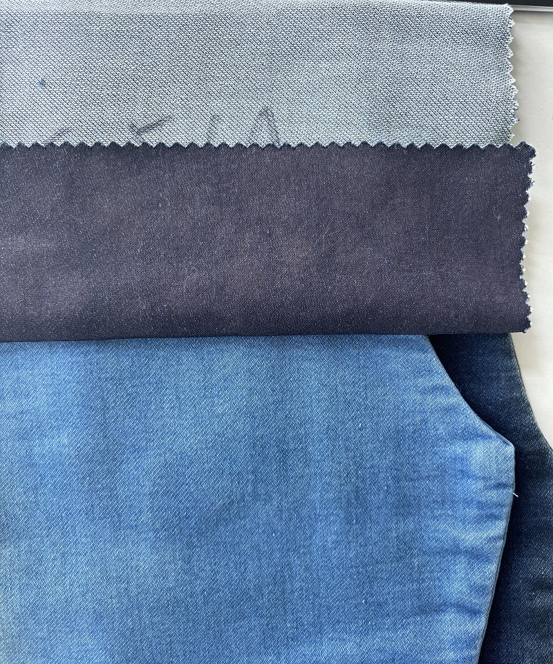 Indigo Fake knitting Middle weight Stretchdenim fabric#60013